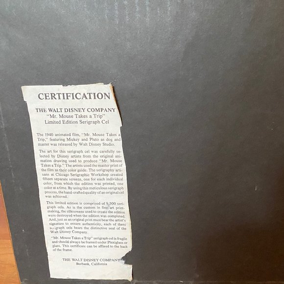 DISNEY LIMITED EDITION SERIGRAPH CELL "MR. MOUSE TAKES A TRIP" - MICKEY & PLUTO - Picture 6 of 15